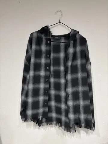 루즈 데미지 체크 후드 셔츠