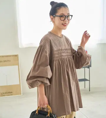 한정판 인도 핀턱 개더 롱 슬리브 블라우스
