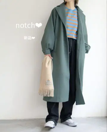 여성용 롱 코트 체스터 코트 notch 오버 사이즈 그린