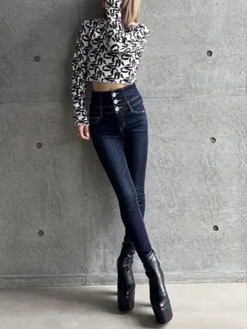 [ GYDA ] 하이웨스트 크로스 스키니 데님 팬츠