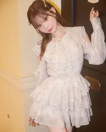 미셸 마카롱 티어드 프릴 미니 원피스