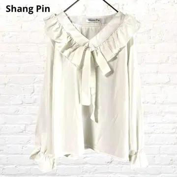 9330 Shang Pin 프릴 리본 보타이 블라우스 티셔츠 비침 화이트