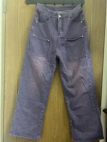 퍼플 데님 와이드 레그 팬츠