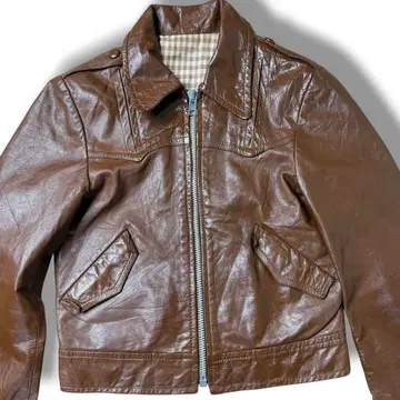 M 사이즈 빈티지 싱글 라이더 가죽 자켓 브라운 천연 가죽