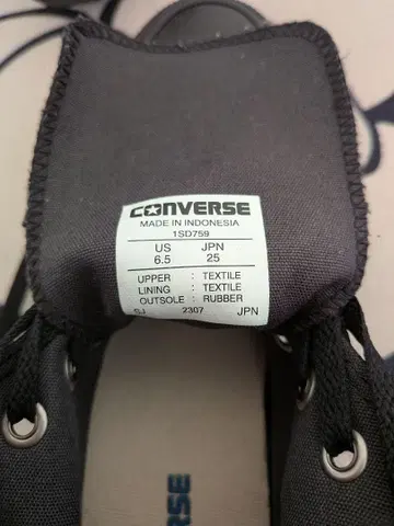 25cm CONVERSE 블랙 하이컷 스니커즈 US 6.5