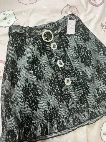 ROJITA 레이스 x 체크 본딩 스커트