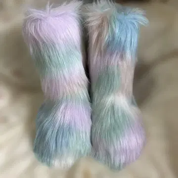 유니콘 컬러 파스텔 퍼 부츠 Y2K