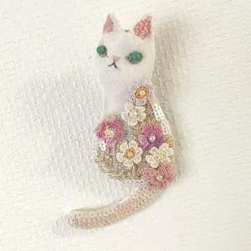 꽃 고양이 데코레이션 브로치