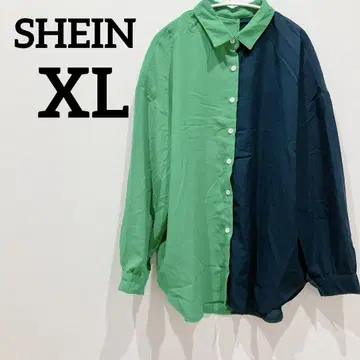 한정판 SHEIN 바이컬러 셔츠 [ XL ] 그린 긴팔 봄 가을