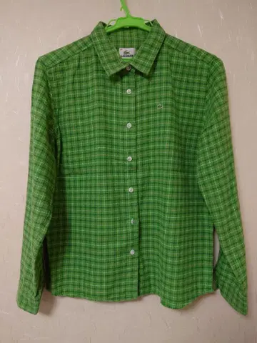 LACOSTE 그린 체크 무늬 플란넬 원단 셔츠 44
