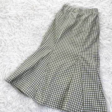 참 베리 체크 깅엄 체크 [L] 플레어 스커트 머메이드 그린