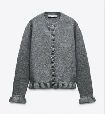 ZARA 자라 긴팔 니트 가디건 프릴 그레이 울 혼방 겉옷 S