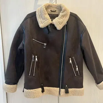 ZARA 브라운 양가죽 무스탕 코트 USA XS