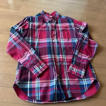 오키나와 카리유시 웨어 체크 무늬 긴팔 셔츠 레드 계열