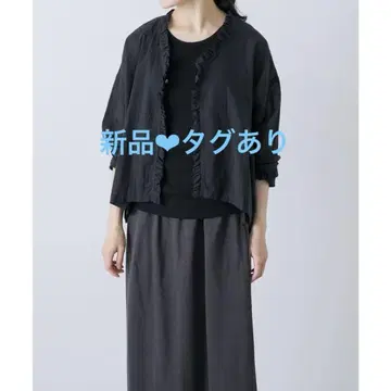 새상품 택 포함 카구레 미니 프릴 가디건 블랙 BLACK