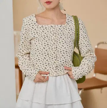 [ kastane ] 미니 꽃무늬 써멀 가디건 아이보리