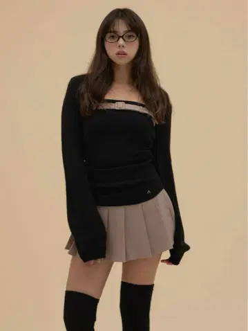 andmary Heidi 벨트 플리츠 세트업 블랙