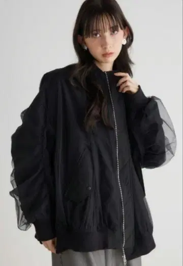 리엔다 집업 블루종 블랙 오간자 튤
