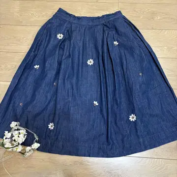 45R 45rpm 꽃 자수 몽쁘띠 데님 스커트 몽쁘띠 스커트