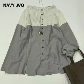 NAVY.WO 네이비 워 절개 긴팔 블라우스 이소재 니트 코튼