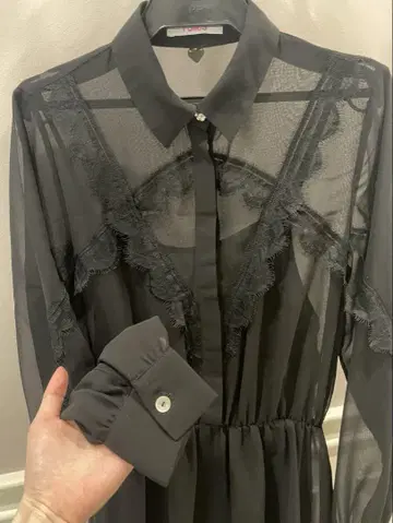 시스루 레이스 미니 원피스 블랙 셔츠 원피스