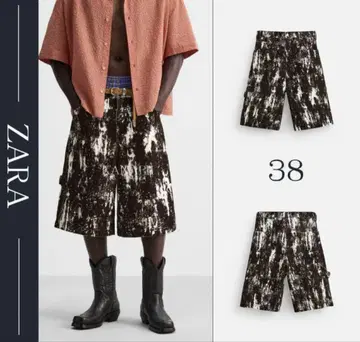 ZARA 애니멀 프린트 데님 버뮤다 팬츠 38 조츠