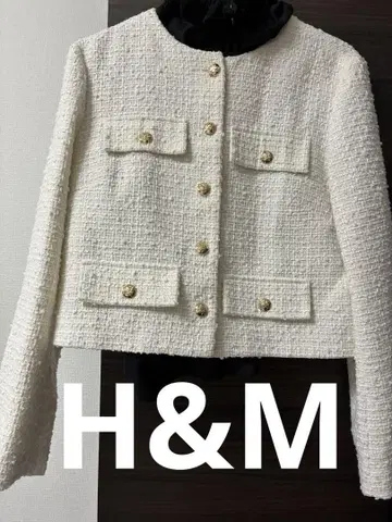 H&M 화이트 트위드 노카라 자켓