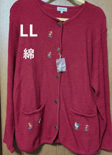 새상품 LL 사이즈 빨간색 면 자수 가디건