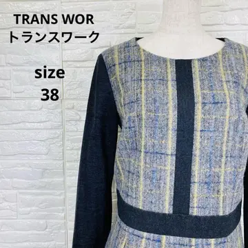 트랜스워크 울 혼방 체크 도킹 원피스 스트라이프 38