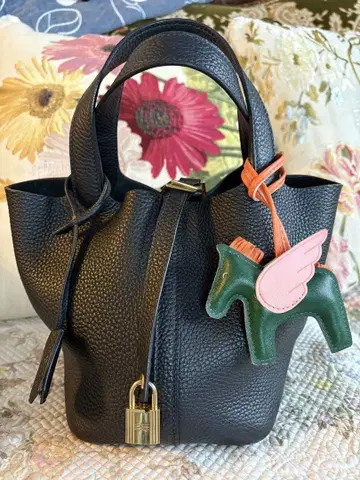 블랙 천연 가죽 토트백 말 참 포함