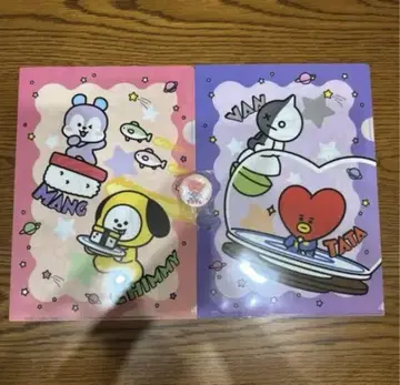 쿠라스시 BT21 TATA 캔 배지 클리어 파일 3종 세트 비쿠라폰