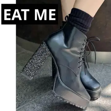 EAT ME 이토미 레이스업 숏부츠 블랙라메