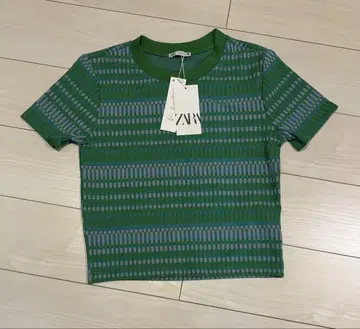 ZARA 자라 L 자카드 T셔츠 상의 저리 정품 택 포함 크롭티