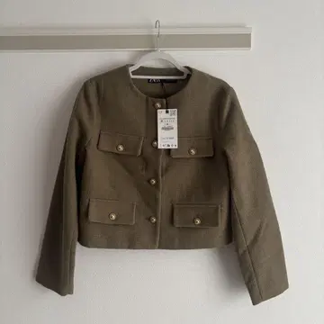 ZARA 트위드 자켓 카키