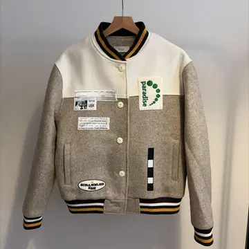 kijun 패치워크 바시티 자켓 베이지 화이트 한국 브랜드