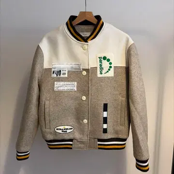 새상품급 kijun 패치워크 바시티 자켓 베이지 화이트 한국 브랜드