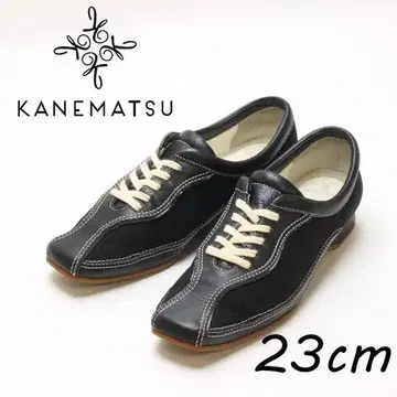B7923 긴자 카네마츠 가죽 x 캔버스 레이스업 스니커즈 23cm