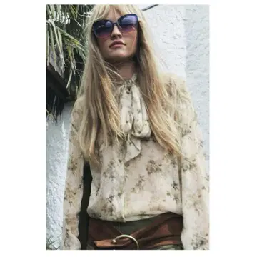 ZARA 꽃무늬 리본 포함 긴팔 블라우스