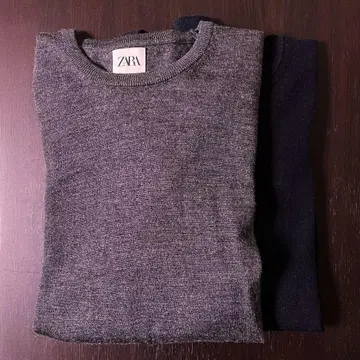 ZARA 남성용 그레이 네이비 2장 세트 크루넥 스웨터 M 사이즈