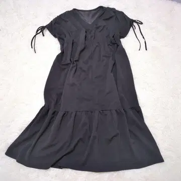 새상품 블랙 티어드 프렌치 슬리브 반팔 롱 원피스