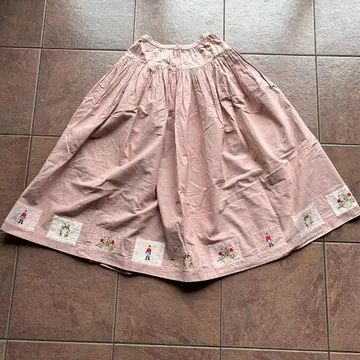 빈티지 PINK HOUSE 플레어 롱 스커트 꽃 바구니/병사 자수