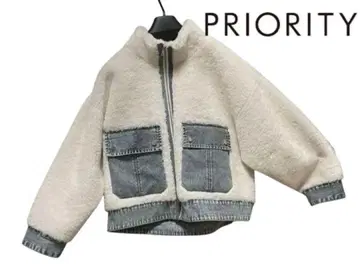 새상품급 PRIORITY 보아 x 데님 절개 페이크 무스탕 자켓