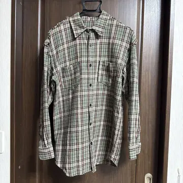 구제 플란넬 셔츠 그린 계열 체크 무늬 긴팔
