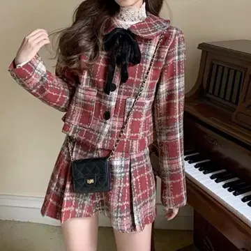 빨간색 체크 셋업