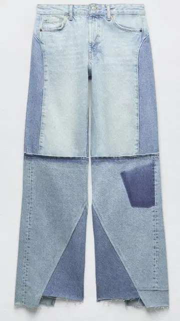 ZARA 패치워크 디자인 와이드 레그 데님 팬츠