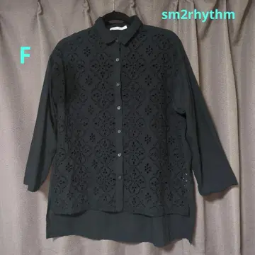 sm2rhythm 블랙 자수 7부 소매 셔츠 F 사이즈