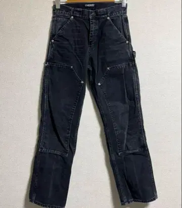 Cherry Los Angeles 빈티지 가공 더블니 카고 데님