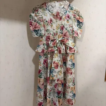 빈티지 꽃무늬 드레스 퍼프 슬리브 70s