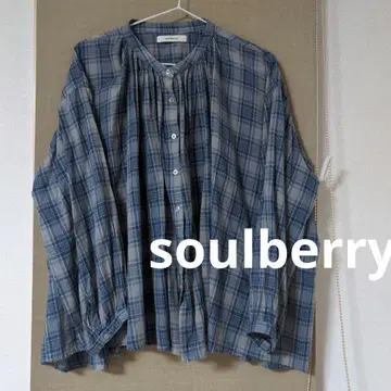 soulberry 체크 무늬 긴팔 노카라 블라우스 M~L