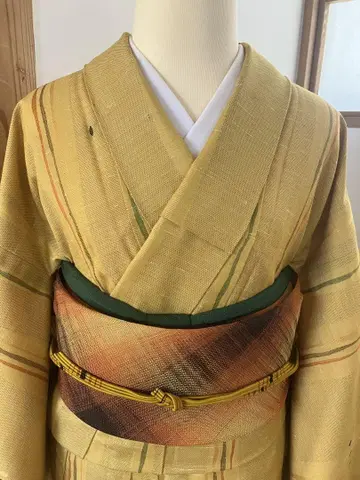 가을 컬러 나고야 오비 바이어스 체크 순수 실크 356cm